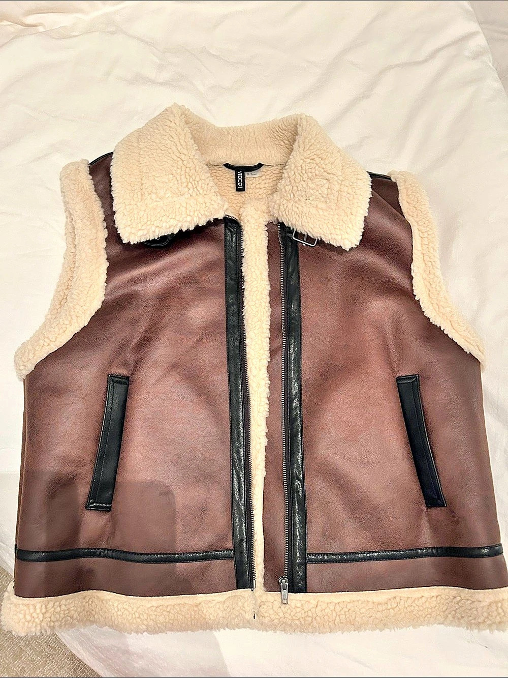 H&M Faux Shearling Brown Vest Size Medium Like New